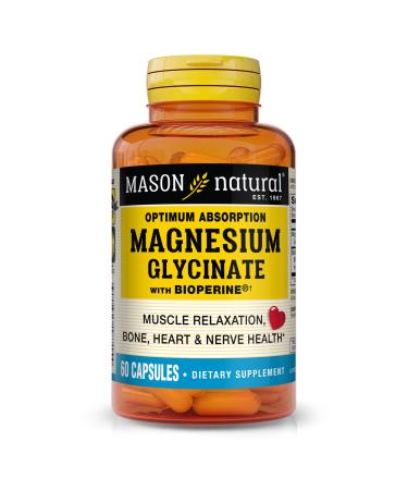 MASON NATURAL Optimum Absorption Magnesium Glycinate with Bioperine 240 mg 60 Capsules Gentle on Stomach Soy Free