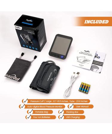 Automatic Blood Pressure Monitor with Extra Large Screen & Adjustable Cuff - 2 Users, 999 Sets Memory - LED Backlit Display - Includes Charging Cord (Black) - Buy Online on GoSupps.com