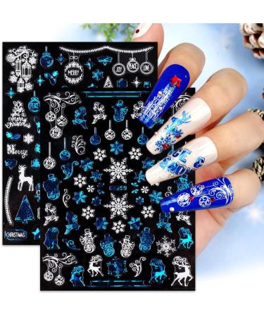 jmeowio 9 Sheets Christmas Nail Art Stickers Decals Self-Adhesive Blue White Snowflake Nail Supplies Nail Art Design Decoration Accessories - Buy Online on GoSupps.com