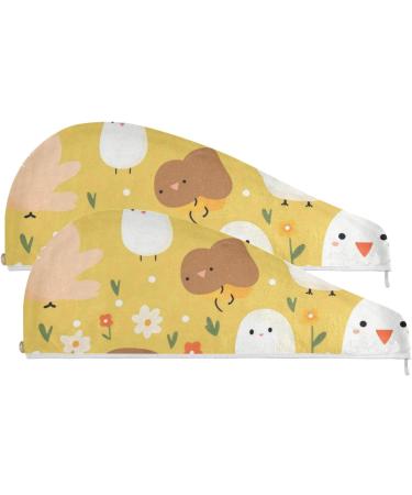 Cute Chick Yellow Hair Towel 2 Pack - Super Absorbent Quick Dry Hair Turbans for Women & Girls | Stylish & Functional Hair Drying Solution - Buy Online on GoSupps.com
