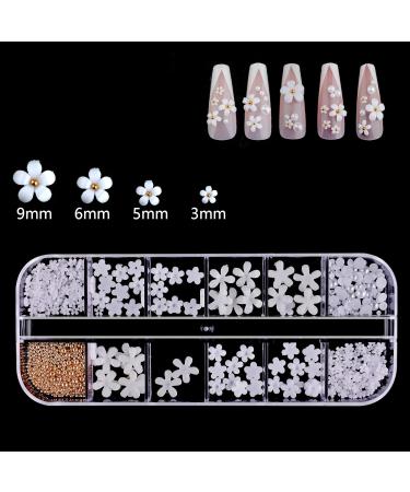 SAVITA 250pcs 12 Styles 3D Acrylic White Flowers For Nails 3D White Flower Nail Art Charms Nail Charms Flat Nails Accessories for DIY Nail Art Designs Jewelry Making with Rose Gold Small Balls - Buy Online on GoSupps.com