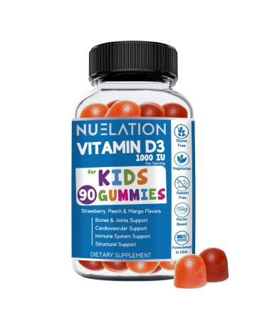 NUELATION Kids Vitamin D Gummies (90 Day Supply) Vitamin D3 for Kids (1000IU) to Support Bones Joints Muscle Functions & Immune System. Delicious & Vegetarian Vitamin D for Kids