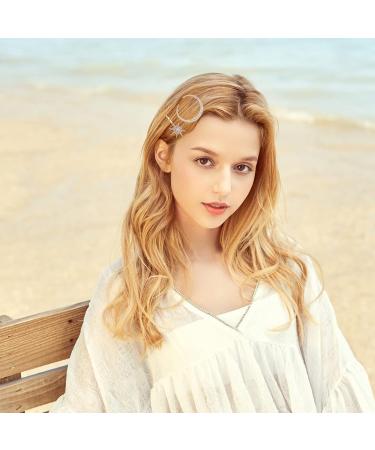 Elegant Rhinestone Moon & Star Hairpin Set for Women & Girls - 9 Vintage Hair Clips for All Hair Types - Buy Online on GoSupps.com