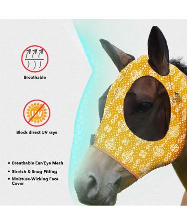 Harrison Howard Super Comfort Stretchy Fly Mask - Large Eye Space UV Protection Ethnic Style Yellow - Perfect for Horses - Buy Online on GoSupps.com
