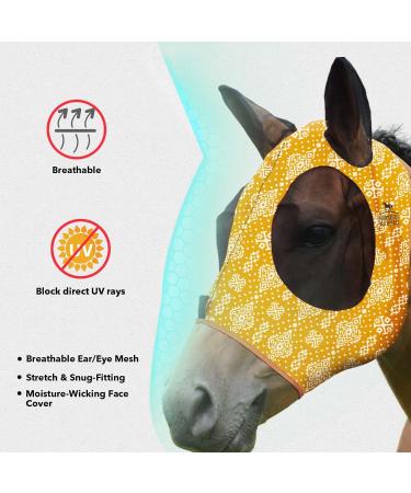 Harrison Howard Super Comfort Stretchy Fly Mask - Large Eye Space & UV Protection - Ethnic Style (Medium Yellow) - Buy Online on GoSupps.com