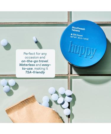 HUPPY Mouthwash Tablets with Nano Hydroxyapatite - Refreshes Breath and Remineralizes Teeth - Hydroxyapatite Tabs Perfect for Travel - Nanohydroxyapatite Mouthwash 124ct Cool Mint Flavor - Buy Online on GoSupps.com