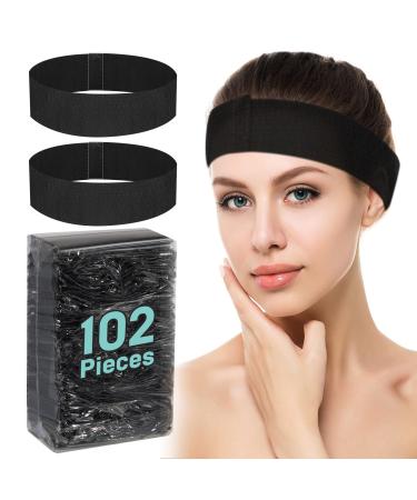 PENCLE Disposable Spa Facial Headbands Black Stretch Headband Hair Bands Adjustable Elastic Non-Woven Soft Fabric for Women Girls Skin Care Makeup Washing Face Salon Each has Individual Package (102 PCS)