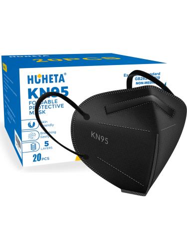 HUHETA KN95 Masks, Packs of 20 Black Face Mask, 5-Layers Protective Cup Dust Masks for Outdoor Indoor Use Black 20 Pcs