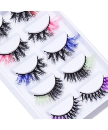 Gootrades 5 Pairs 3D Colored False Eyelashes Pack - Fluffy Faux Mink Color Eye Lashes Strip for Daily Christmas Cosplay - Red/Pink/Blue/Green/Purple Two-Toned Fake Lashes - Buy Online on GoSupps.com