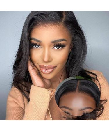 Gluess Wig Human Pre Cut Lace Human Hair Wear and Go Wigs Pre Plucked Natural Hairline Gluess Body Wave Wig Upgraded 4x4 Hd Lace Beginner Friendly 180% Density 14inch.Body Wave-1b# 14inch-35cm