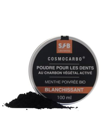 SFB Laboratoires - Whitening Charcoal Powder - Activated Vegetable Charcoal for White Teeth - Oral Hygiene - Activated Vegetable Charcoal + Organic Peppermint - 100 Grams