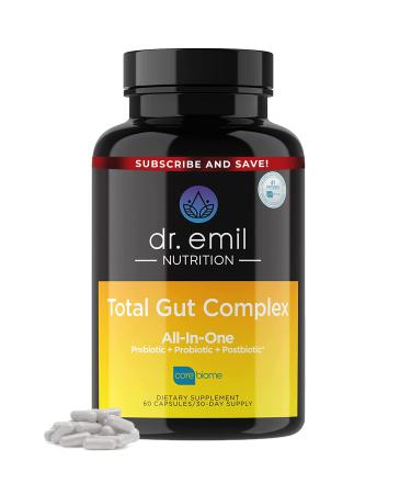 DR EMIL NUTRITION Total Gut Health Complex - Prebiotic + Probiotic + Postbiotic Gut Health Supplements for Women and Men - Probiotics for Digestive Health & Gut Health, 60 Capsules 60 Count (Pack of 1)