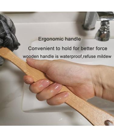 Arswin Shower Sponge Loofah Back Scrubber with Wooden Handle - PE Soft Mesh Body Scrubber for Women & Kids - Black - Buy Online on GoSupps.com