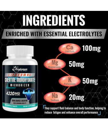 4220 MG Creatine Monohydrate Chewable Tablets - Sugar Free Dual Source Creatine for Superior Absorption - 60 Count Supplement for Men & Women - Made in USA - Buy Online on GoSupps.com