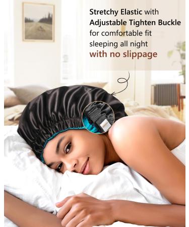 Buy Mikimini Satin Hood 2-Pack for Men & Women | Turnable Double-Layer Sleep Silk Hoods for Curly Hair & Braids - Non-Slip XL Black/Blue - Buy Online on GoSupps.com