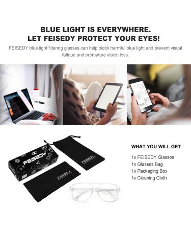 Feizedy Retro 70s 80s Blue Light Filter Glasses for Women & Men - 60mm Blue Light Blocking PC Gaming Glasses with Transparent Frame - Buy Online on GoSupps.com