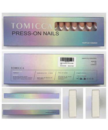 Tomicca French Press On Nails - 180 Almond Nail Tips Pre-Colored Full Cover & Base Coat 15 Sizes Nude Almond Nail Art & Extensions - Buy Online on GoSupps.com
