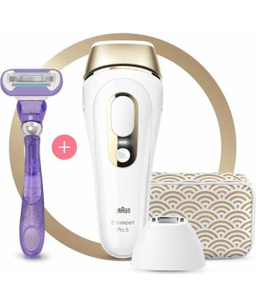 Braun IPL Silk Expert Pro 5 - Permanent Hair Removal Device Venus Razor & Bag | Best Gift for Women Alternative to Laser Hair Removal PL5137 - White/Gold - Buy Online on GoSupps.com