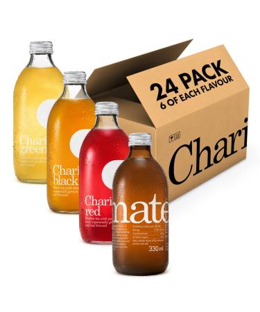 ChariTea Variety Pack 24 x 330ml - Iced Tea made with Real Tea Leaves Mixed Pack with 4 Flavours: Red Mate Black Green - Fairtrade Low Calorie No Refined Sugar Naturally Sweetened with Agave VARIETY PACK 4 Flavours 1 count (Pack of 24)