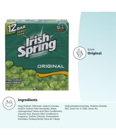 Irish Spring Bath Bar Soap Original 3.75oz 12 Count - Pack of 1 | Gentle & Refreshing Skin Cleanser - Buy Online on GoSupps.com