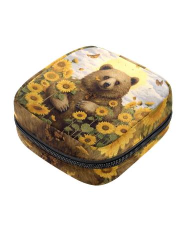 Menstruation pad bag with zipper women's napkin bag tampons collective bags for women and girls (blooming sunflower field bear) Color 11
