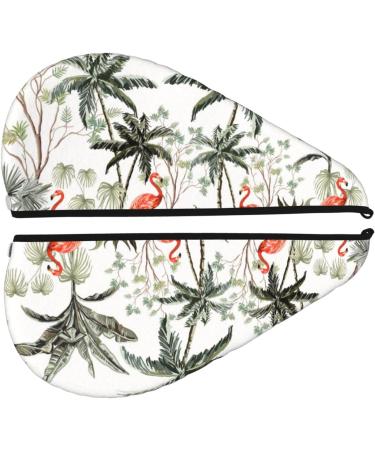 Microfiber Hair Drying Cap - Quick Drying Flamingo Palm Trees Towel for Curly Long & Thick Hair | Soft Absorbent Hair Wrap with Button - Buy Online on GoSupps.com
