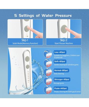 Water Dental Flosser for Teeth Cleaning - 300ml Portable & Rechargeable 5 Modes - Cordless Electric Oral Irrigator for Home & Travel - White - Buy Online on GoSupps.com