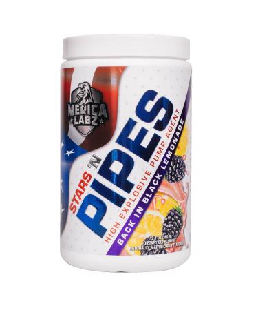 Merica Labz Stars 'N Pipes High Explosive Pump Agent Stimulant-Free 6G of L-Citrulline 20 Servings (Back in Black Lemonade)