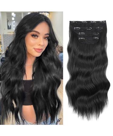 Clip in Extensions Black 50cm 4 Part Set 200g How real hair hair extension hair parts clip in extension long curly curly hair parts for women 050a 1b#