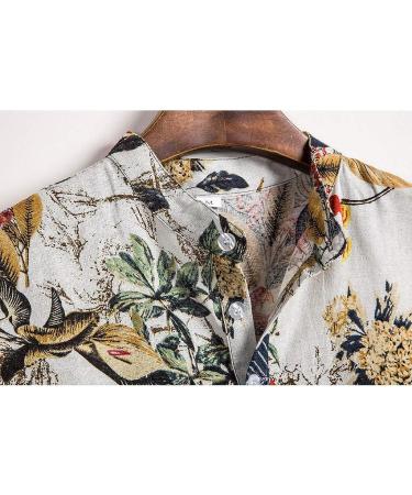 GDJGTA Hawaiian Shirt for Men - Cotton Linen Ethnic Print Short Sleeve Tee - Buy Online on GoSupps.com