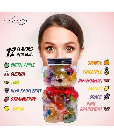 1 LB Luxury Gourmet Sweets Gummy Bears Jar - Assorted Gummy Candy Gift with Red Bow - Perfect for All Occasions - Buy Online on GoSupps.com