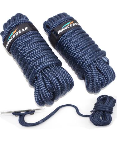 INNOCEDEAR 2 Pack Premium Navy Blue Dock Lines - 15' / 25'/35' with Eyelet.Double Braided Nylon Dock Line/Mooring Lines.Hi-Performance Marine Boats Ropes Navy blue-25ft