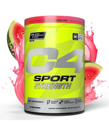 Cellucor C4 Sport Strength Pre Workout Powder - NSF Certified for Sport - Beta-Alanine, Creatine, 200mg Caffeine - Sugar Free Energy Supplement for Men & Women - Watermelon, 20 Servings Watermelon 14.18 Ounce (Pack of 1)