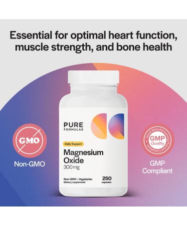 PureFormulas Magnesium Oxide 300 mg Healthy Heart Relaxation Immune Support Non-GMO Vegetarian Capsules 250 Count - Buy Online on GoSupps.com