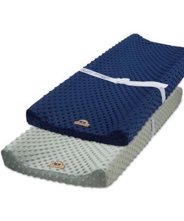 BlueSnail Ultra Soft Minky Dot Changing Pad Cover 2 Pack (Gray+Navy, 2 Pack) gray+navy 16x32 Inch (Pack of 2)