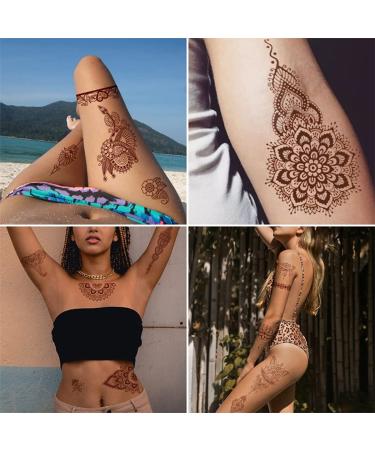 Brown Henna Temporary Tattoo Stickers - 6 Sheets Luxury Mandala Flower Design - Buy Online on GoSupps.com
