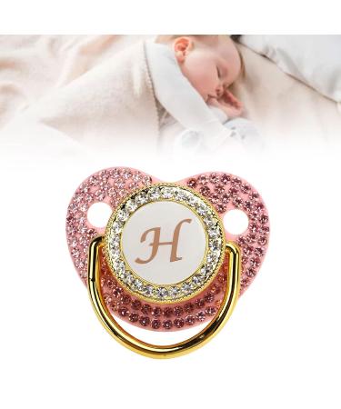 Personalized Rhinestone Baby Pacifier Clip Set - Letter H | Curved Design Silicone Soother for Milk Feeding - Buy Online on GoSupps.com