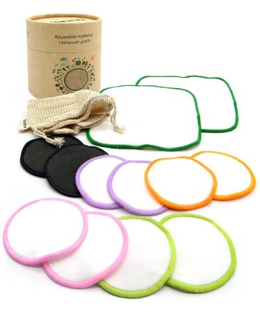 Eco-Friendly Reusable Makeup Remover Pads | 10 Bamboo Pads + 2 Large Wipes + Laundry Bag - Soft Washable & Sustainable - Buy Online on GoSupps.com