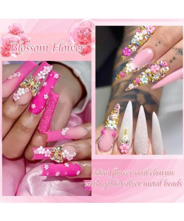 RODAKY Butterfly Nail Art Charms | 3D Pink Flower Rhinestones & Acrylic Gems for Women | Flatback Nail Decorations - Buy Online on GoSupps.com