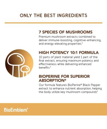 BioEmblem Vitamin D3 K2 (5000IU and 200mcg) and Mushroom Complex - Buy Online on GoSupps.com