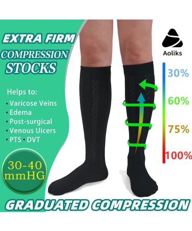 Medical Graduated Compression Socks 30-40 mmHg - 2 Pack, Extra Firm Support, Knee High Circulation Socks for Men & Women - Black Cable Pattern, Large-X-Large - Buy Online on GoSupps.com