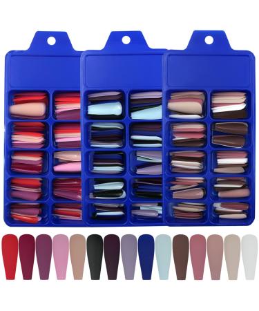 300pc Matte Coffin Press on Nails Long Ballerina False Nails Colored Artificial Fingernails Manicure Design Decor 10 Sizes 15 Colors. Matte Mixed
