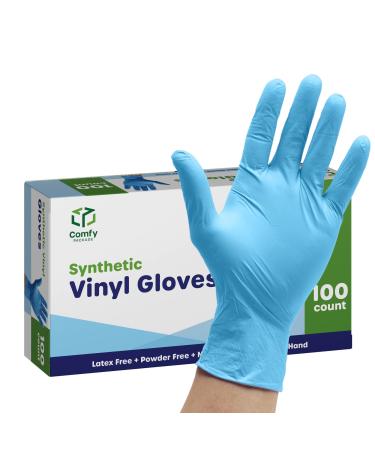 Synthetic Vinyl Blend Disposable Plastic Gloves Non-Sterile, Powder & Latex Free 100 Medium