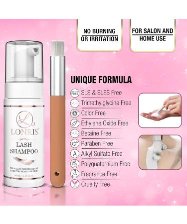 2 in 1 Eyelash Extension Shampoo & Mascara Remover - LONRIS Eyelid Foaming Cleanser | Safe for Extensions & Natural Lashes | Paraben & Sulfate Free | 50ml - Buy Online on GoSupps.com