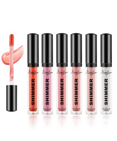 Lip Gloss Gift Set: Plump-looking & Hydrating with Hyaluronic Acid 6-Color Shimmer Lip Glosses for Women Vegan & Cruelty Free Gluten Free | Fragrance & Parabens Free