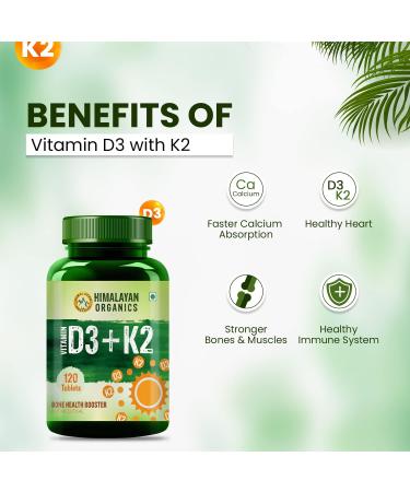 Himalayan Organics Vitamin D3 600 IU + Vitamin K2 as Mk7 | Supports Stronger Immunity Bone & Heart Health (120 Veg Tablets) - Buy Online on GoSupps.com