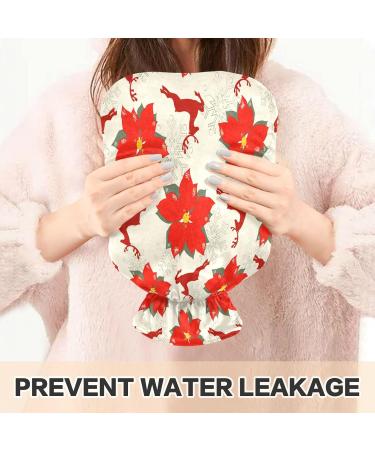 2L Hot Water Bottle with Poinsettia & Reindeer - Soft Fleece Cover for Hot & Cold Relief | International Shipping - Buy Online on GoSupps.com