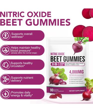 WOJBALMN Beet Root Gummies 90 Heart Health Chews for Blood Pressure Support Supplements Red Beets Supplements with Beetroot Grape Seed Coq10 B Vitamins 90 Beet Chews - Buy Online on GoSupps.com
