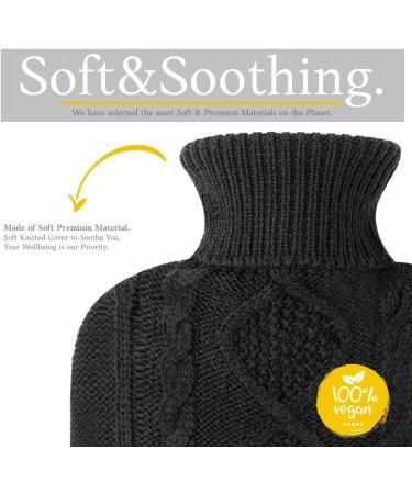 Premium Soft Knitted Cover Hot Water Bottle - 1.8l Large Capacity for Pain Relief and Cosy Nights - Great Gift for Women (Black) - Buy Online on GoSupps.com
