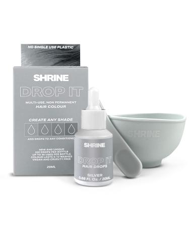 Shrine Drop It Temporary Hair Color - Mix Dye With Conditioner - Create Unique Shades - Semi-Permanent Bright Colors Blend Easily - Multi-Use - Vegan & Cruelty-Free - 200 Drops Per Bottle (Silver)